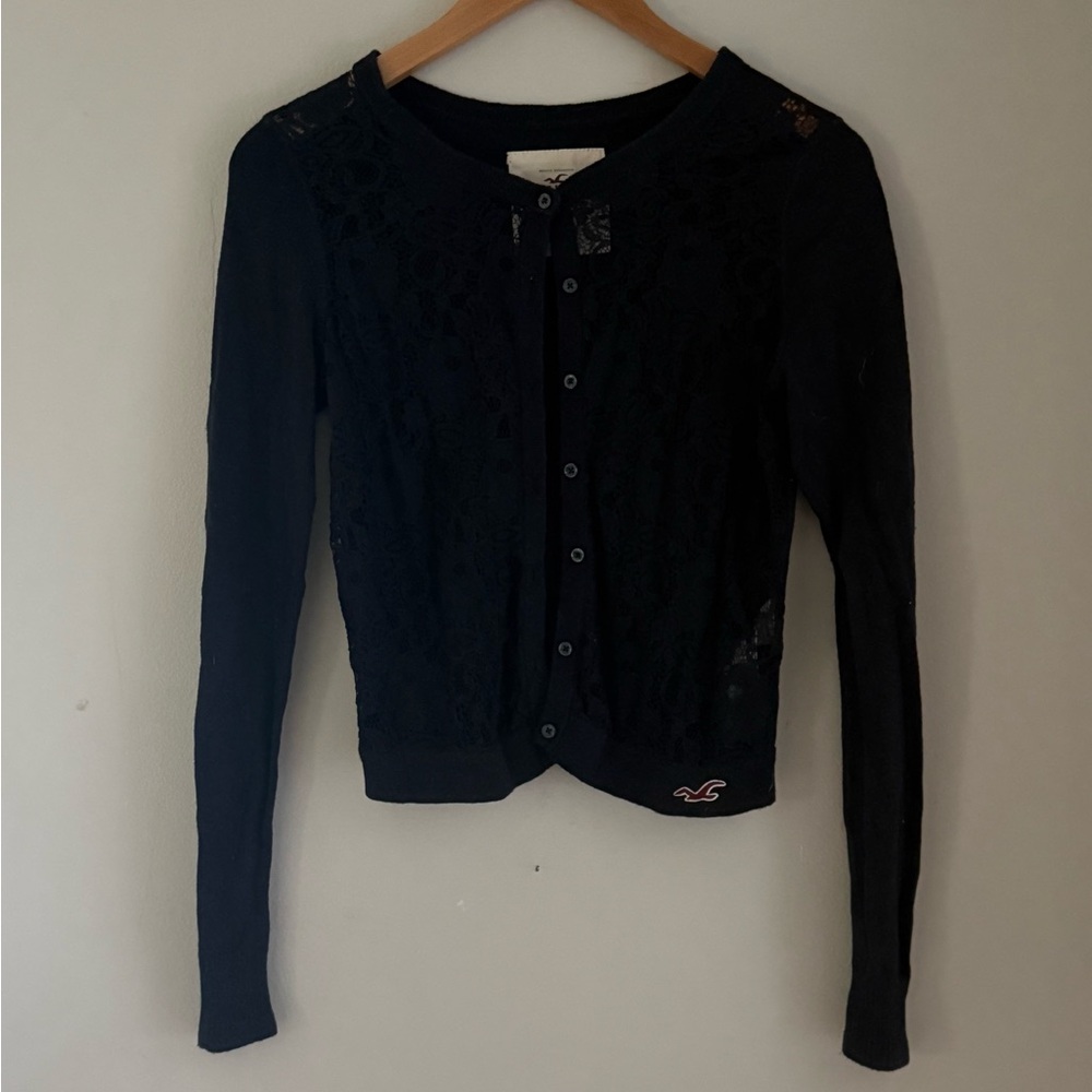 Hollister Black Button-Up Lace Sweater